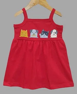 Little Carrot Sleeveless Animals Printed Dress - Red