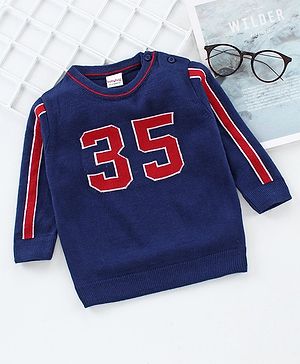 Babyhug Full Sleeves Sweater Numeric 35 Embroidery - Navy Blue