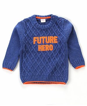 Babyhug Full Sleeves Sweater with Applique - Blue