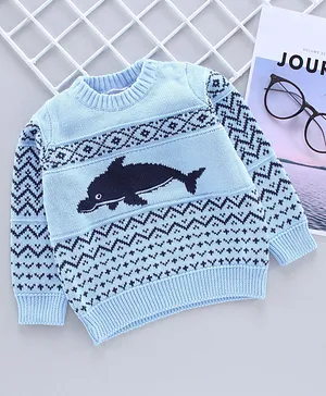 Babyhug Full Sleeves Sweater Text Print - Blue