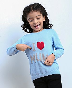 Babyhug Full Sleeves Sweater Text Applique - Blue