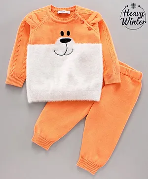Babyoye Full Sleeves Sweater & Pant Set Dog Design - Orange