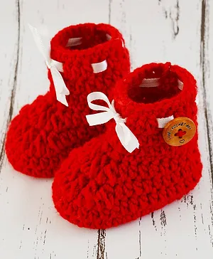 Love Crochet Art Rose Crochet Booties - Red