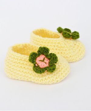 Love Crochet Art Floral Work Booties - Yellow