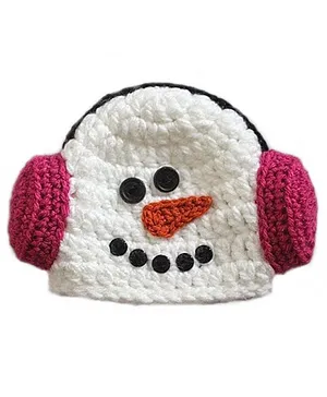 Love Crochet Art Headphone Design Snow Man Cap - White