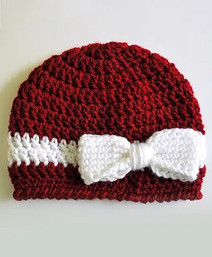 Love Crochet Art Bow Detailed Cap - Maroon