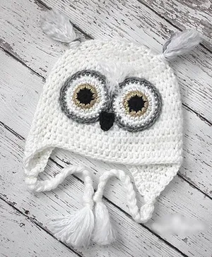 Love Crochet Art Owl Design Cap - White