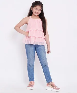 Stylo Bug Sleeveless Solid Colour Layered Top - Pink