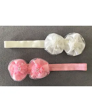 Kalacaree Set Of 2 Floral Design Headband - Pink & White
