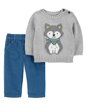 Carter's 2-Piece Dog Sweater & Corduroy Pant Set - Grey Blue