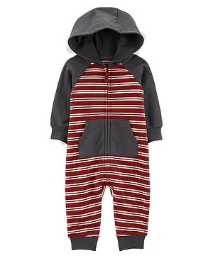 Carter's Striped Hooded Jumpsuit - Red Grey