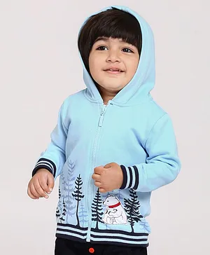 Babyoye Full Sleeves Cotton Blend Hooded Sweatshirt Winter Print - Blue