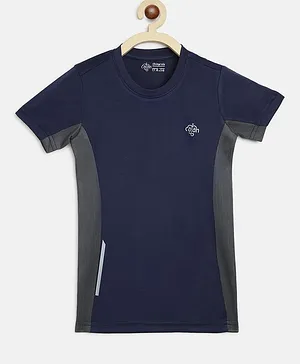Chimprala Half Sleeves Colour Block Pattern Tee - Navy Blue