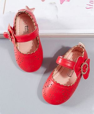 Cute Walk by Babyhug Party Wear Belly Shoes Bow Applique - Red