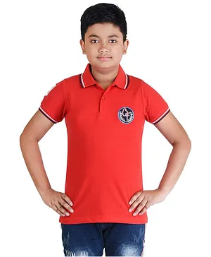 Clothe Funn Half Sleeves Patch Polo T-Shirt - Red