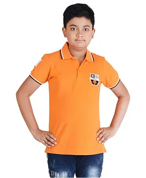 Clothe Funn Half Sleeves Patch Polo T-Shirt - Orange