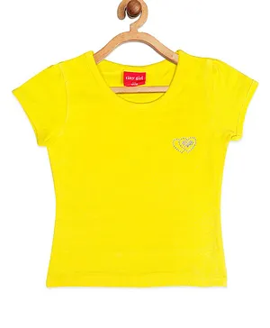 Tiny Girl Short Sleeves Heart Design Top - Yellow