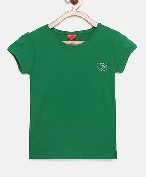 Tiny Girl Short Sleeves Heart Design Top - Green