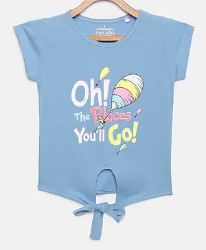 Tiny Girl Cap Sleeves Text Printed Top - Sky Blue