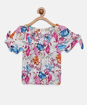 Tiny Girl Half Sleeves Cup & Saucer Print Top - Off White