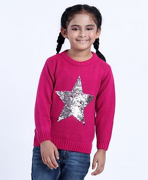 Babyhug Full Sleeves Pull Over Sweater With Sequins - Pink