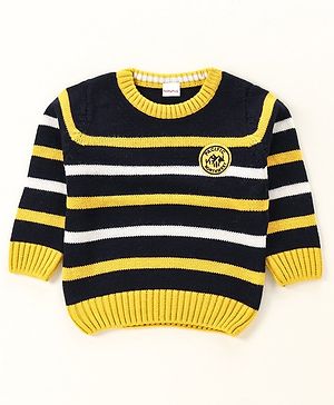 Babyhug Striped Full Sleeves Sweater  - Yellow Blue