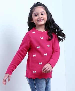 Babyhug Full Sleeves Sweater with Bow Embroidery - Red