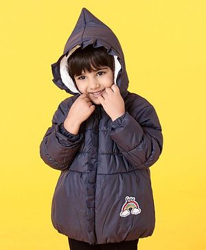 Babyhug Full Sleeves Hooded Padded Jacket Cloud Patch - Navy Blue