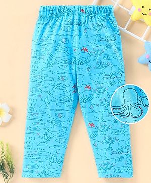 Babyhug Full Length Lounge Pant Sea Animal Print - Blue