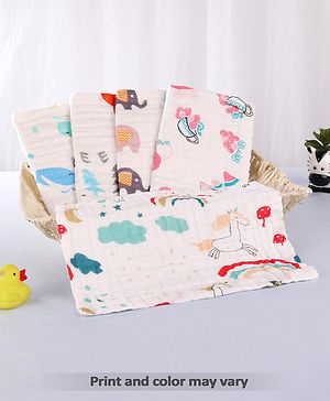 Babyhug 6 Layer Muslin Wash Cloth Pack of 5 - Multicolor(Print May Vary)