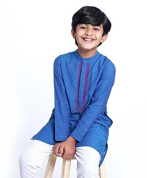 Pine Kids Full Sleeves Kurta With Embroidered Placket - Blue