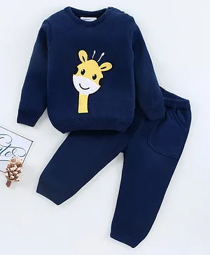 Babyoye Full Sleeves Baby Sweater Set Giraffe Design - Blue