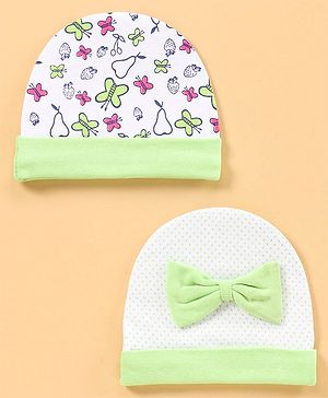 Babyhug 100% Cotton Cap Pack of 2 Green - Diameter 9.5 cm