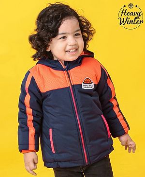 Babyoye Full Sleeves Padded Hooded Jacket Basketball Champion Embroidery - Blue