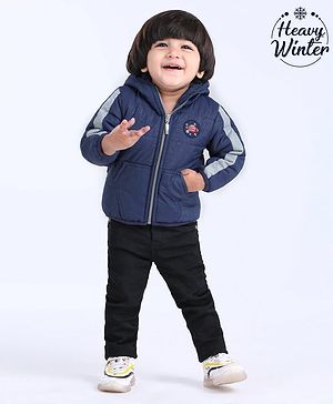 Babyoye Full Sleeves Hooded Padded Jacket Planet Embroidery - Blue