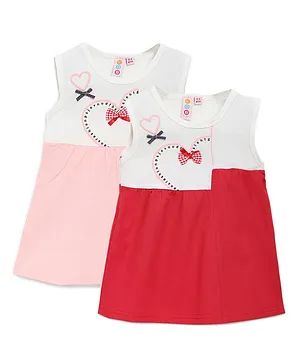 Kids On Board Pack Of 2 Sleeveless Heart Patch Dress - Multicolor