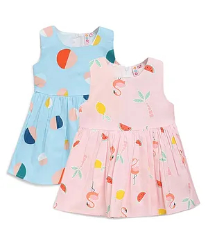 Kids On Board Pack Of 2 Sleeveless Flamingo Print Dress - Multicolor