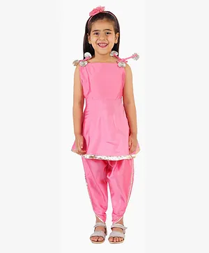 Chipbeys Sleeveless Solid Kurta With Dhoti - Pink