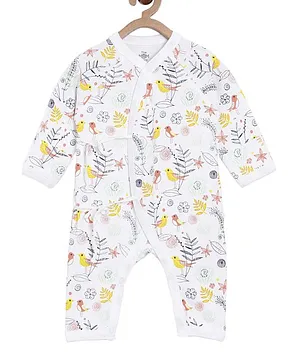The Mom Store Full Sleeves Sparrow Print Infant Jabla Romper - White