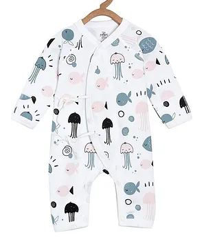 The Mom Store Full Sleeves Aquarium Print Infant Jabla Romper - White