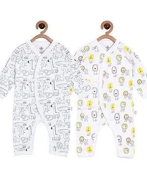 The Mom Store Full Sleeves Pack Of 2 Animals Print Rompers - White