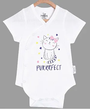 The Mom Store Short Sleeves Purfect Kitty Print Onesie - White