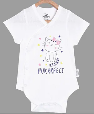 The Mom Store Short Sleeves Purfect Kitty Print Onesie - White