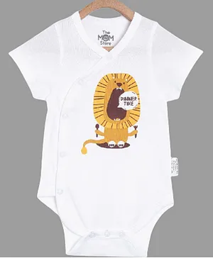 The Mom Store Short Sleeves Lion Print Onesie - White