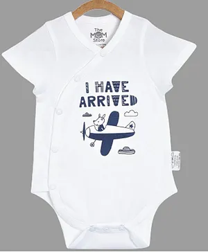 The Mom Store  Short Sleeves I Have Arrived Print Onesie - White