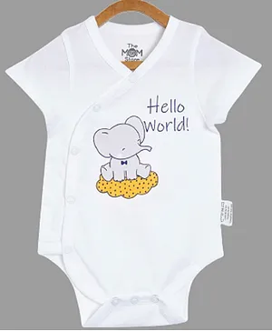 The Mom Store Short Sleeves Hello World Print Onesie - White