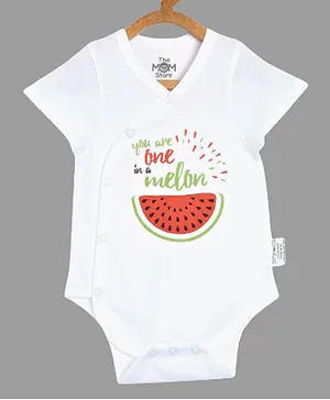 The Mom Store Short Sleeves Watermelon Print Onesie - White