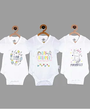The Mom Store Pack Of 3 Text Print Short Sleeves Onesie - White