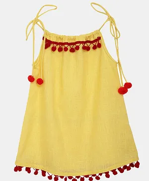 BownBee Sleeveless Pom Pom Lace Top - Yellow