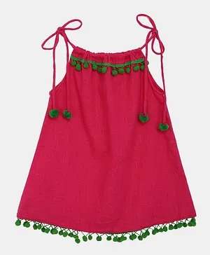 BownBee Sleeveless Pom Pom Lace Top - Pink
